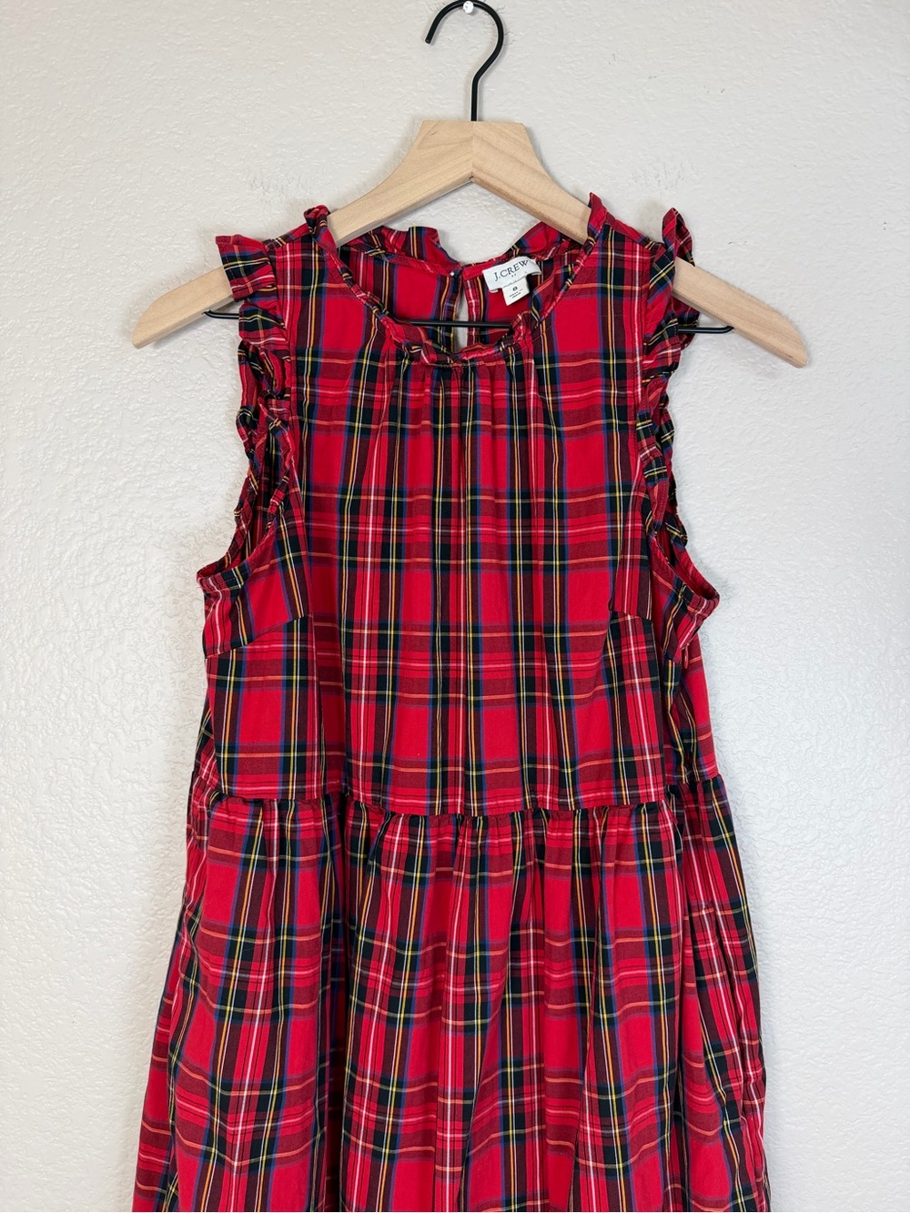 J Crew Christmas Holiday Tartan Red Plaid Ruffle Tiered Midi Dress size 8 $118 - Picture 6 of 13